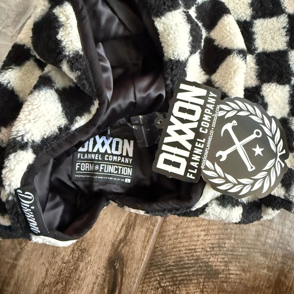 DIXXON Flannel Co Women's Checkered Hooded Sherpa Cardigan, Black White, L(NWT) - Picture 10 of 10